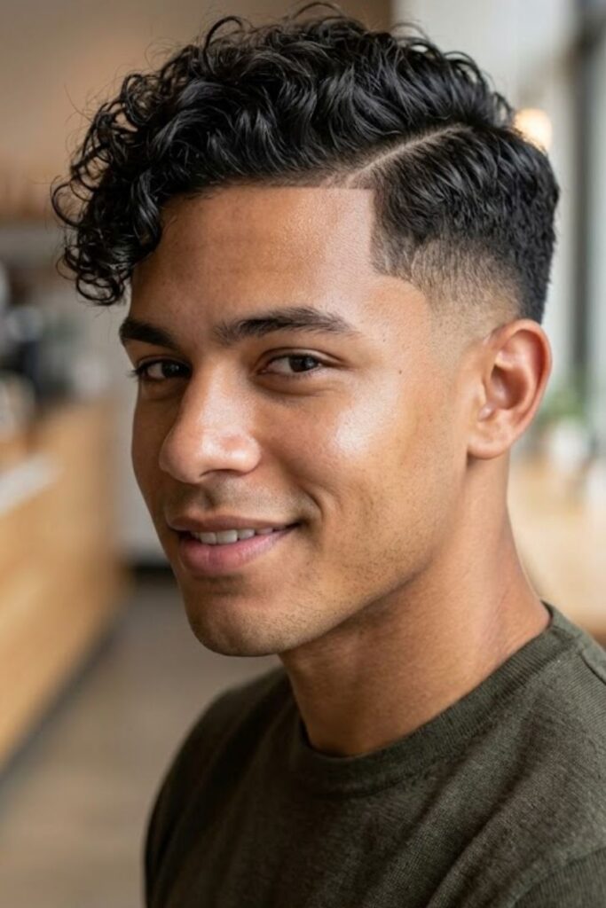 Side Part With a Low Curly Fade
