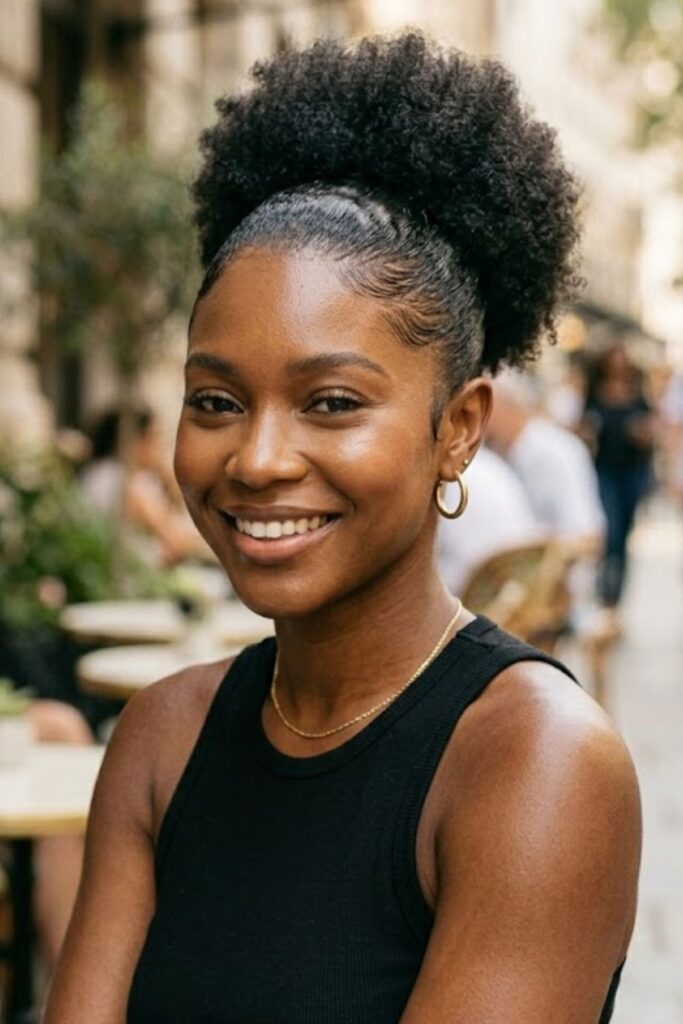 Slicked Back Afro Puff with Defined Edges