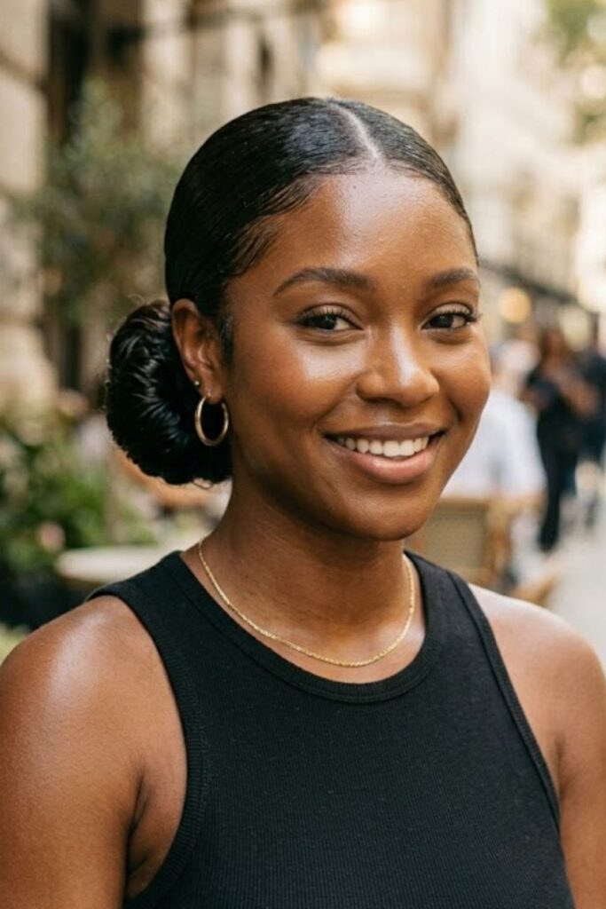Slicked Back Bun with Zigzag Part