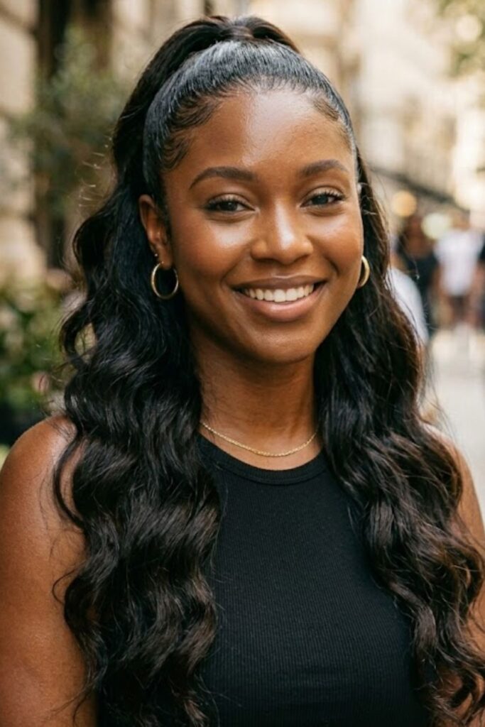 Slicked Back Half-Up Half-Down with Waves
