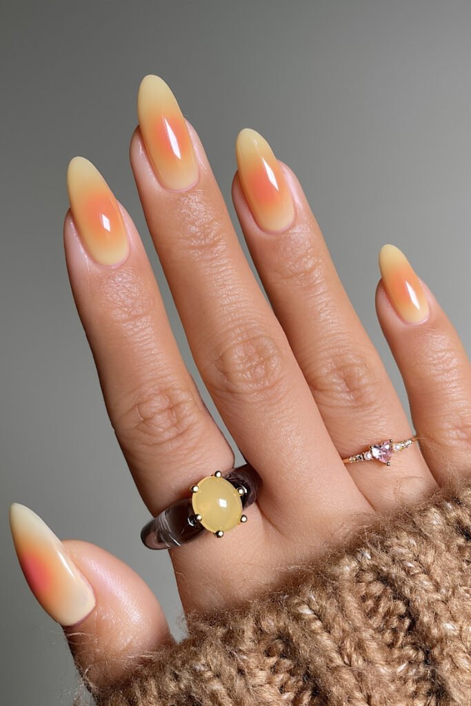 Soft Aura Effect on Almond Nails