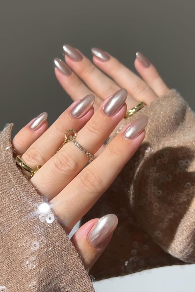 Soft Beige Chrome Nails