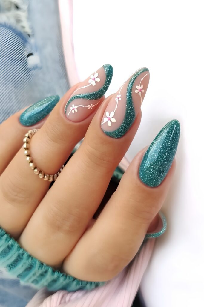 Soft Turquoise Teal Oval Nails