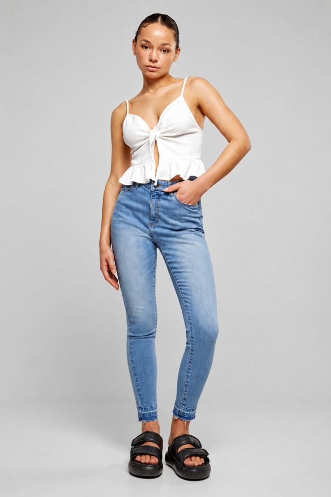 Spaghetti Strap Top With Mom Jeans