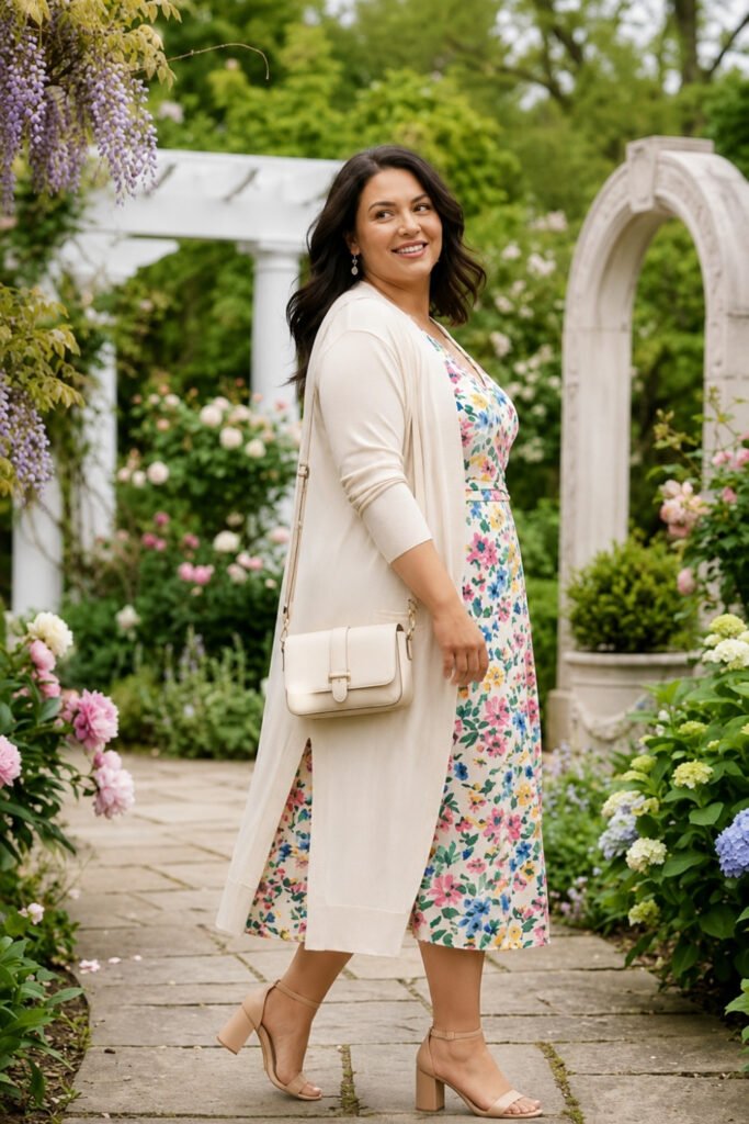 Spring Floral Maxi Dress with a Lightweight Cardigan