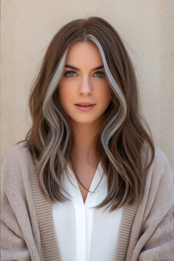 Subtle Silver Balayage on Chestnut Brown