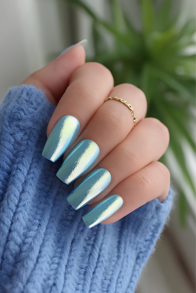 Teal Matte and Glossy Combination Nails