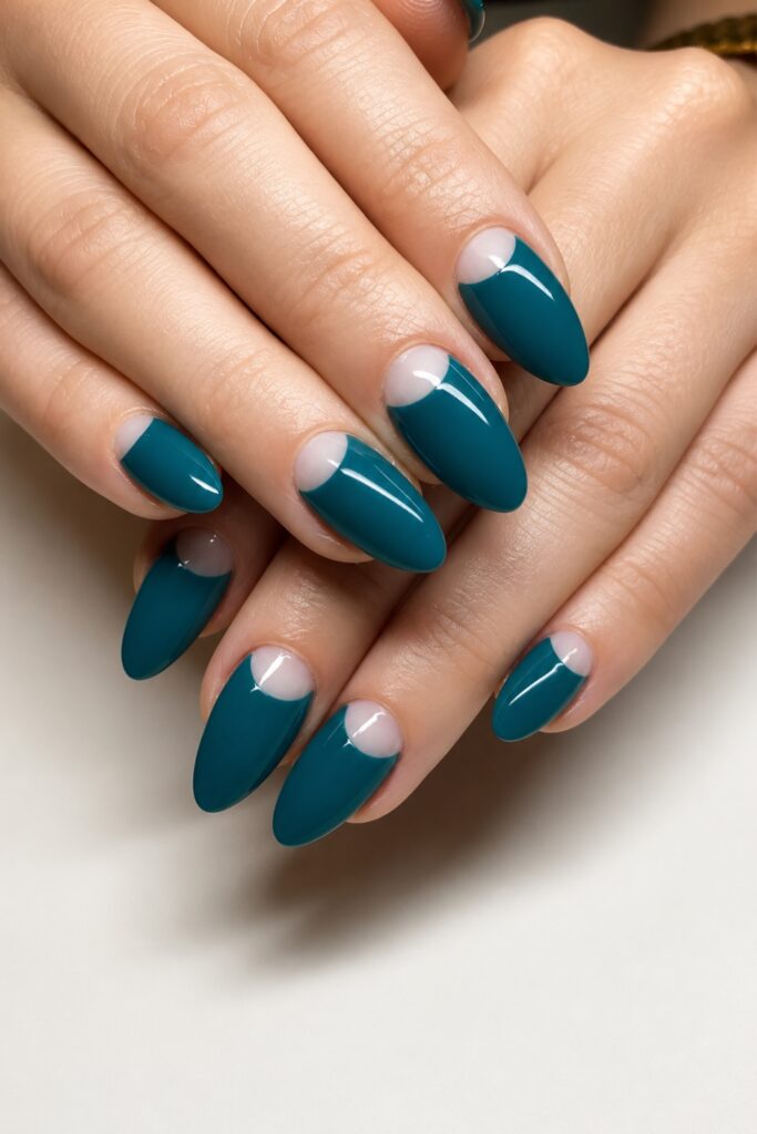 Teal Negative Space Half‑Circle Nails
