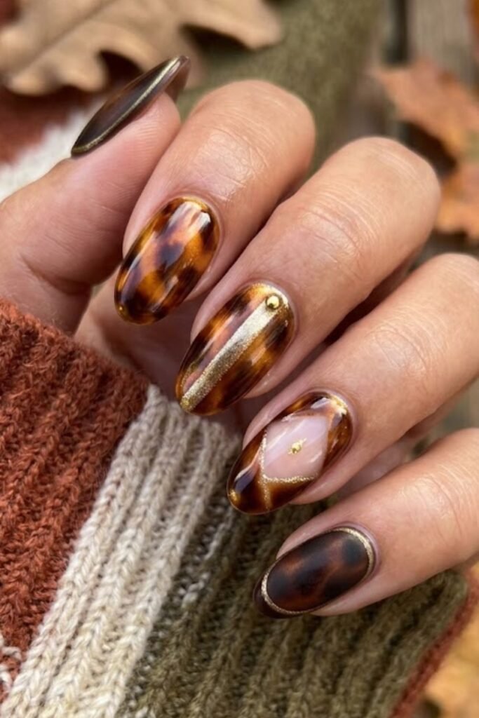 Tortoiseshell Chrome Oval Nails