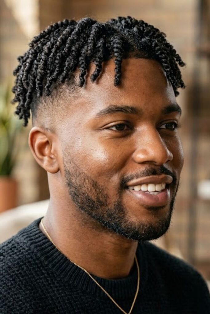 Twisted Curly Top With a Low Fade