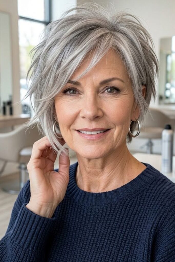 Uneven Cut for Fine Hair on an older woman