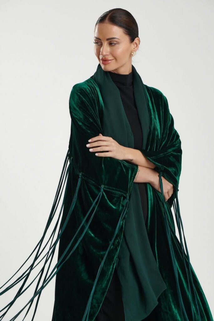 Velvet Wrap Dress in Emerald Green