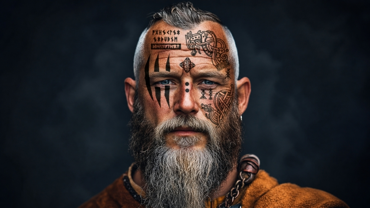 Viking Warrior Face Tattoo