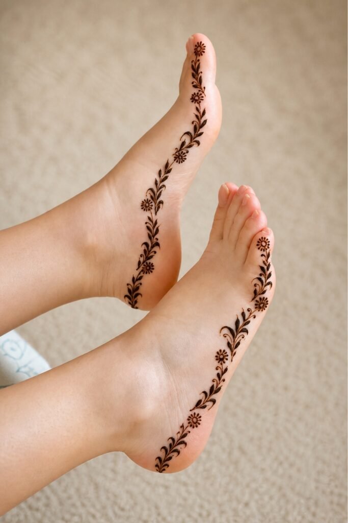 Vine‑Style Foot Mehndi Along the Sides