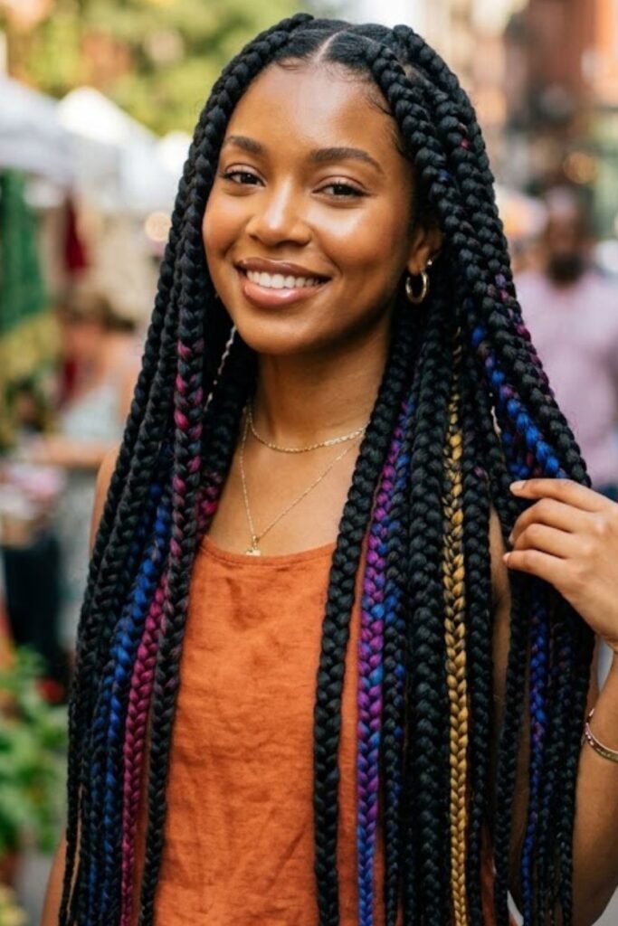 Waist-Length Dookie Braids with Color Accents