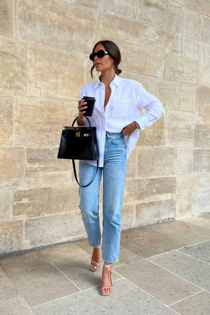 White Shirt, Mom Jeans and Sandals
