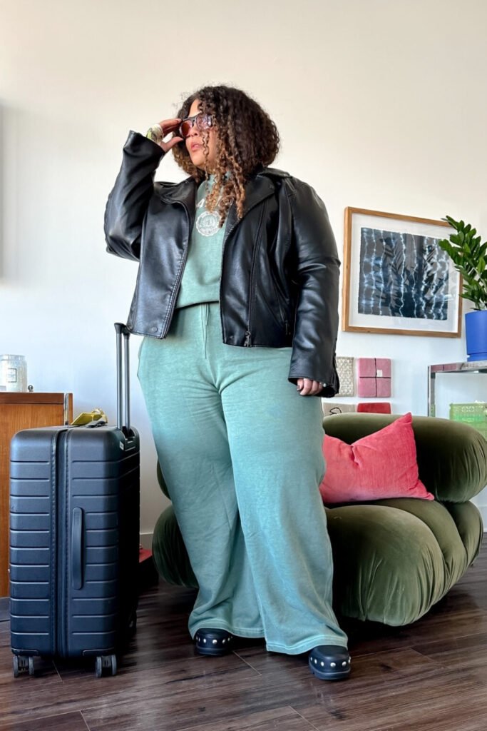 Wide-Leg Trousers with a V-Neck Blouse and Loafers