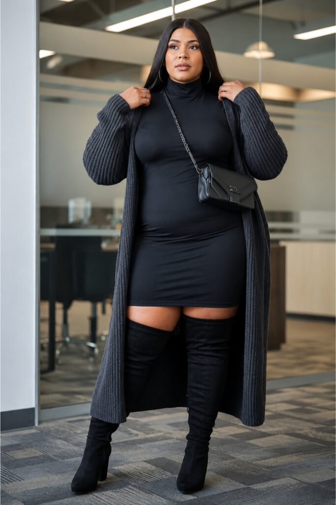 Winter Wool Coat over a Knit Midi Dress