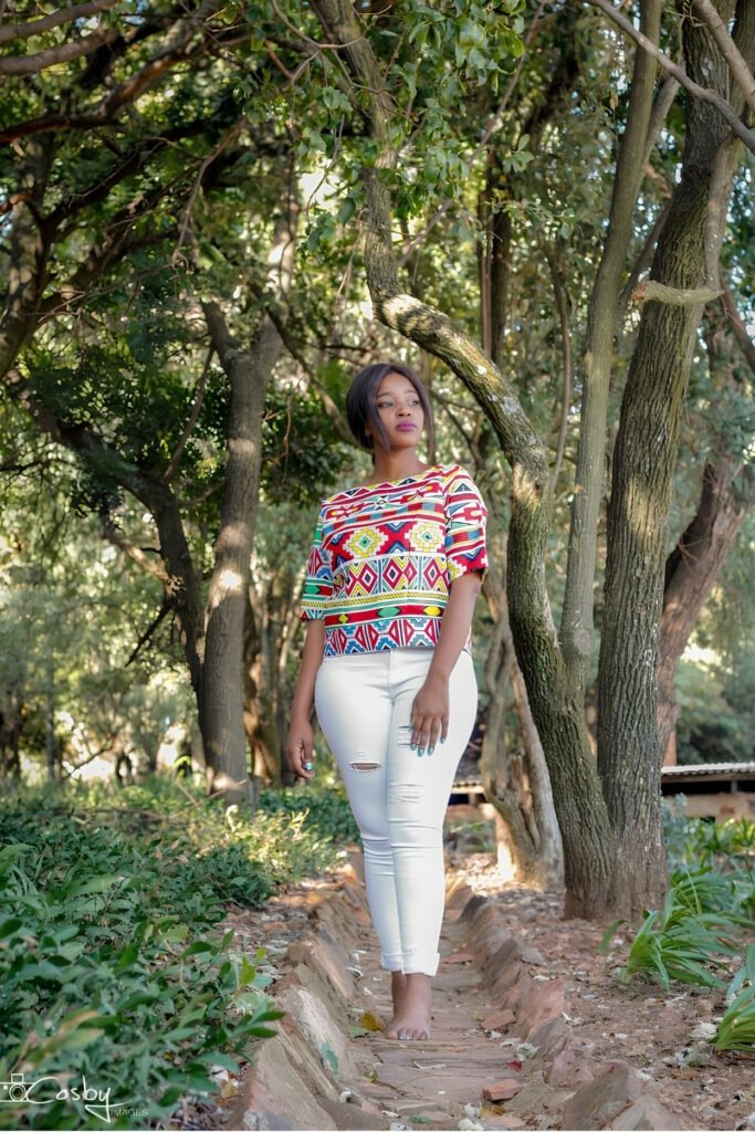 African Print Top with White Jeans