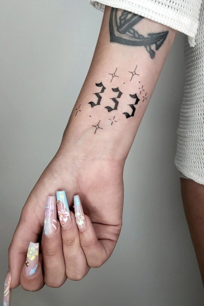 Angel numbers tattoo on a man