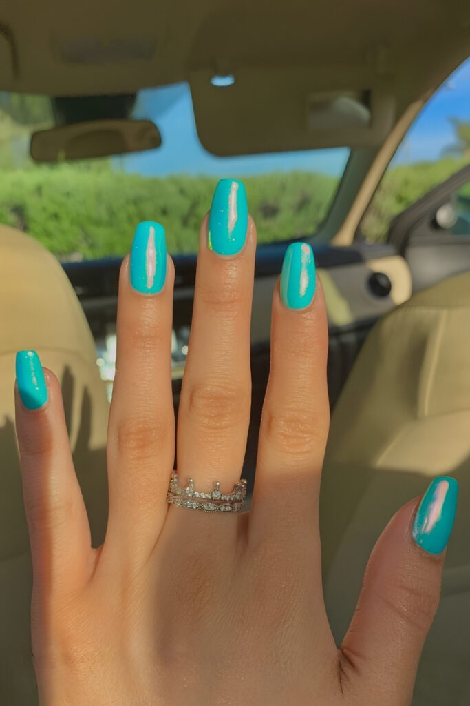 Aqua pearl iridescent nails