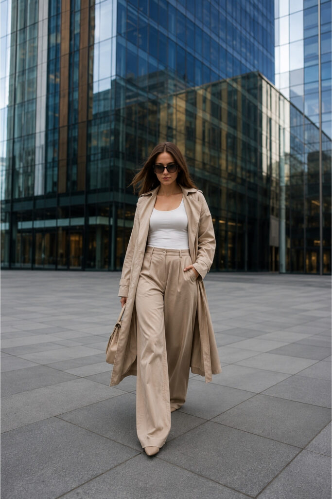 Beige Cargo Pants with Trench Coat