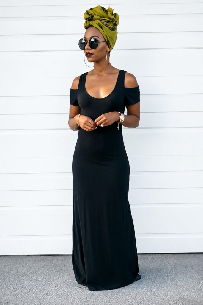 Black Monochrome Look with Gold and Green