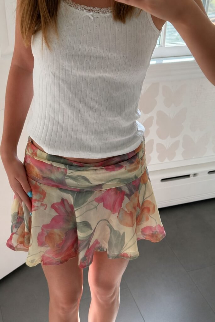 Breezy Floral Mini Skirt With A White Tank Top