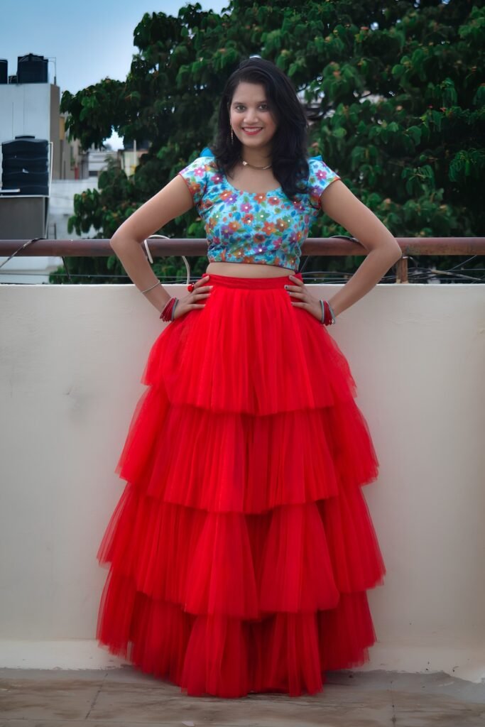 Bright Ruffled Skirt With Fitted Crop Top