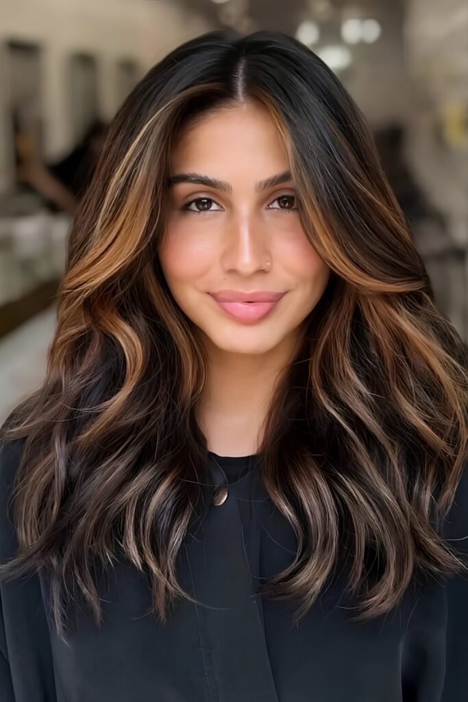 Caramel Balayage on Chocolate Brown