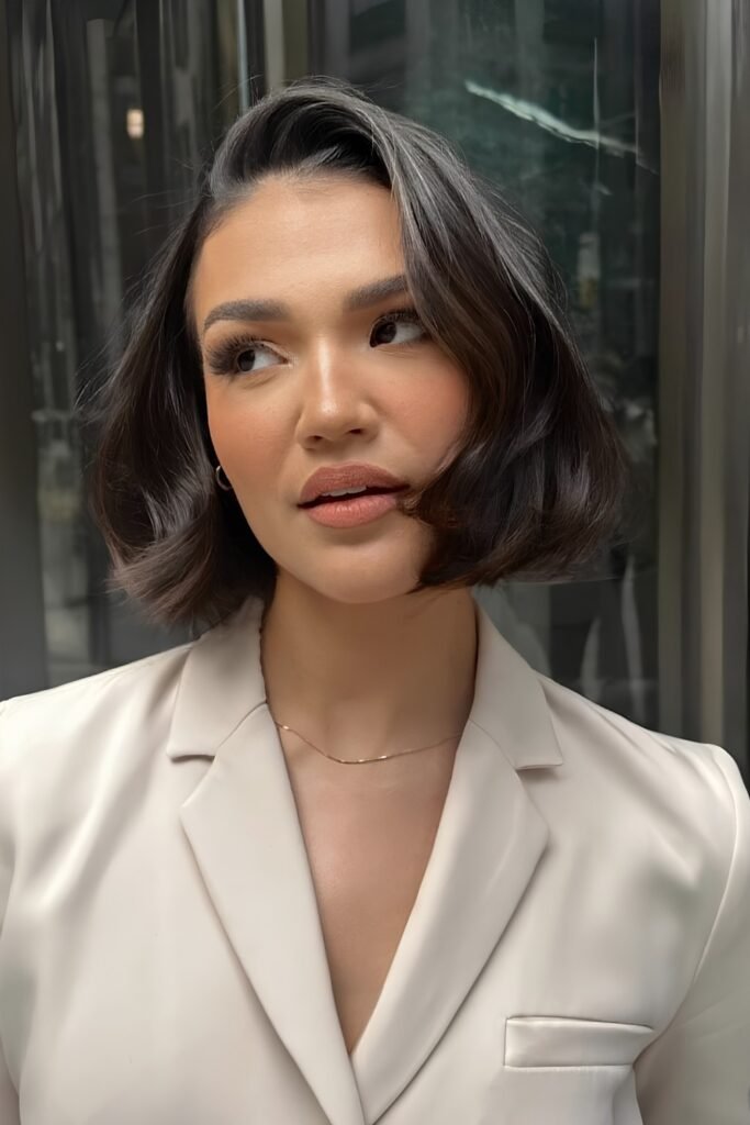 Chin-Length Side-Parted Bob with Waves