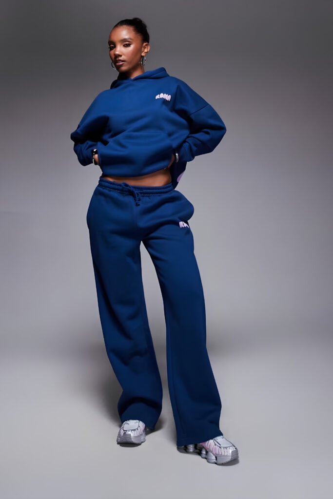 Cobalt Blue Wide-Leg Set with White Trainers