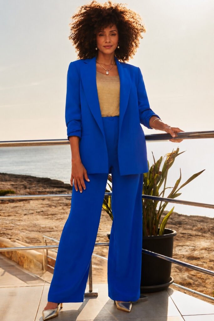Cobalt or Deep Blue Wide-Leg Suit