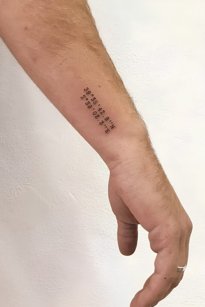 Coordinates tattoo on a man