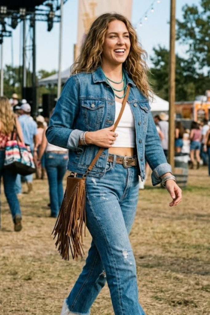 Double Denim with White Boots