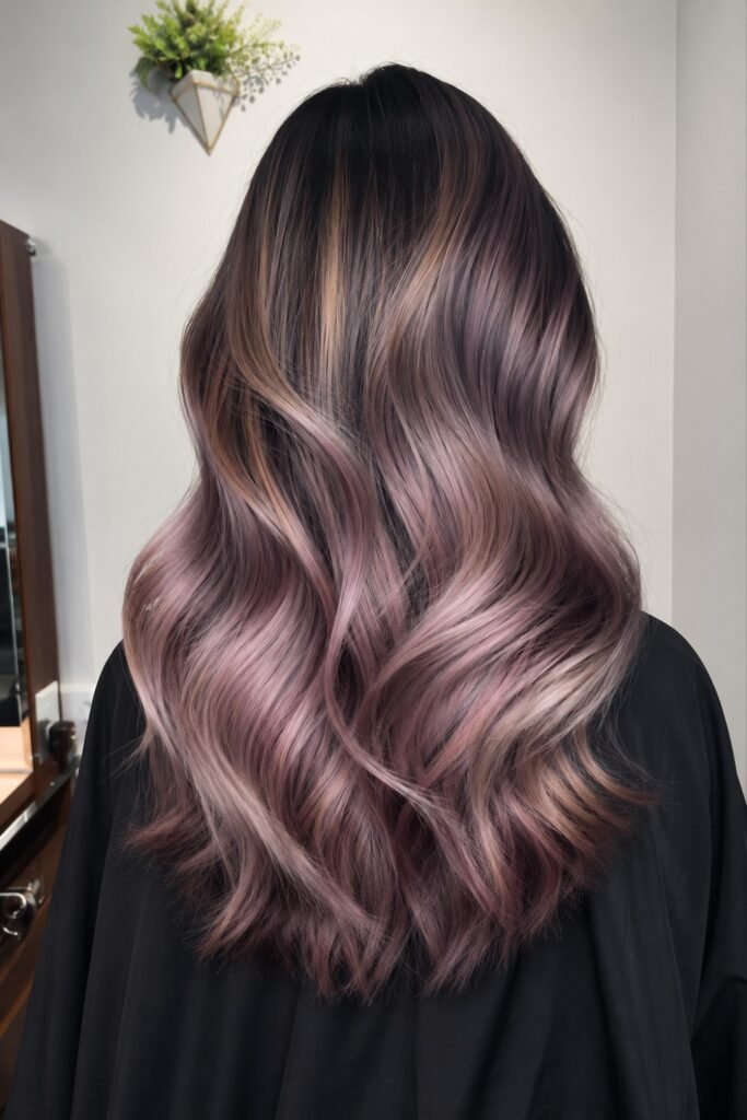 Dusty Mauve Balayage on Brown