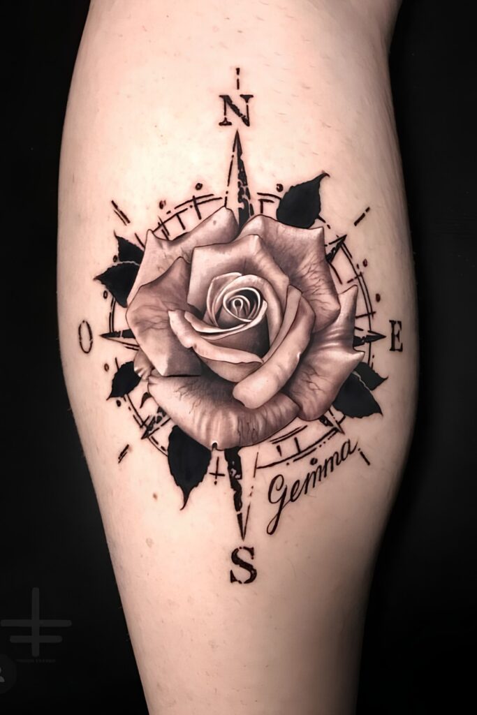 Geometric compass rose tattoo on a man