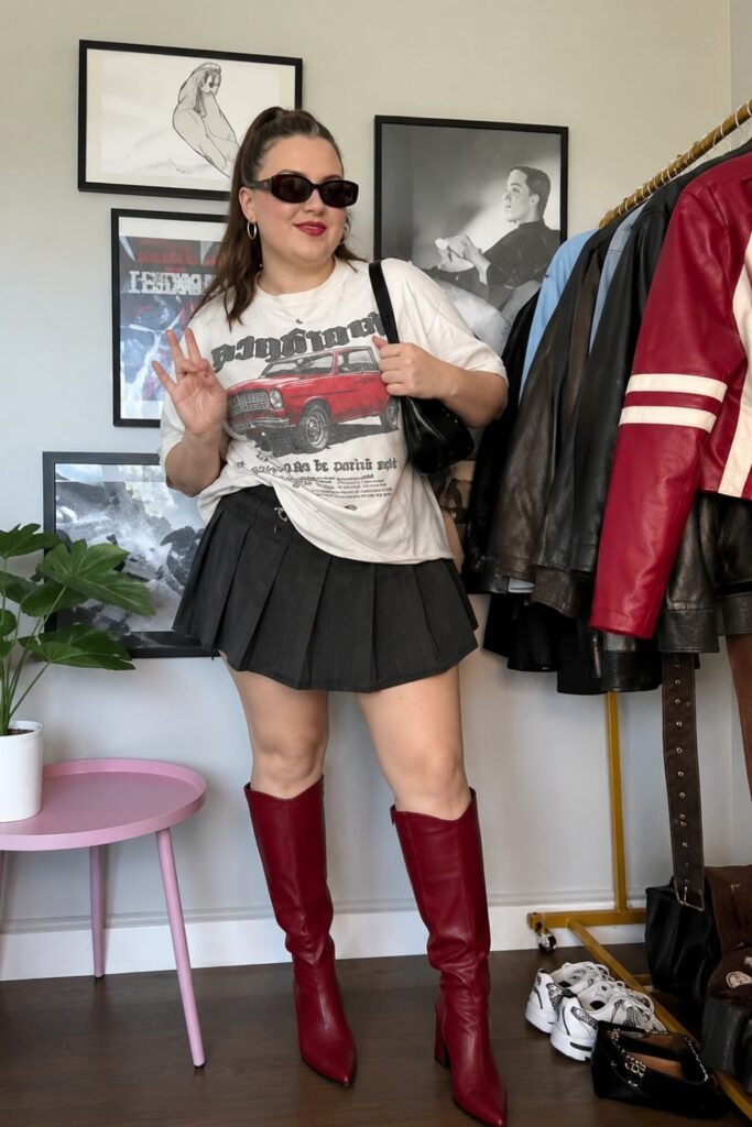 High-Waisted Pleated Mini Skirt With Graphic Tee