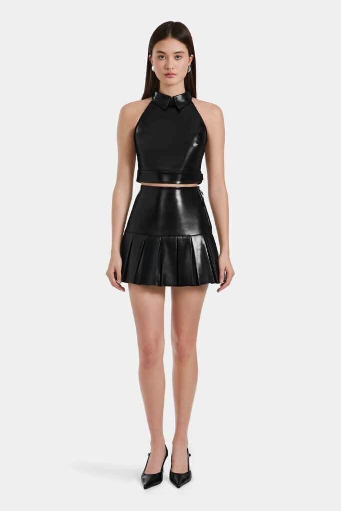 Leather-Look Mini Skirt With Halter Neck Top