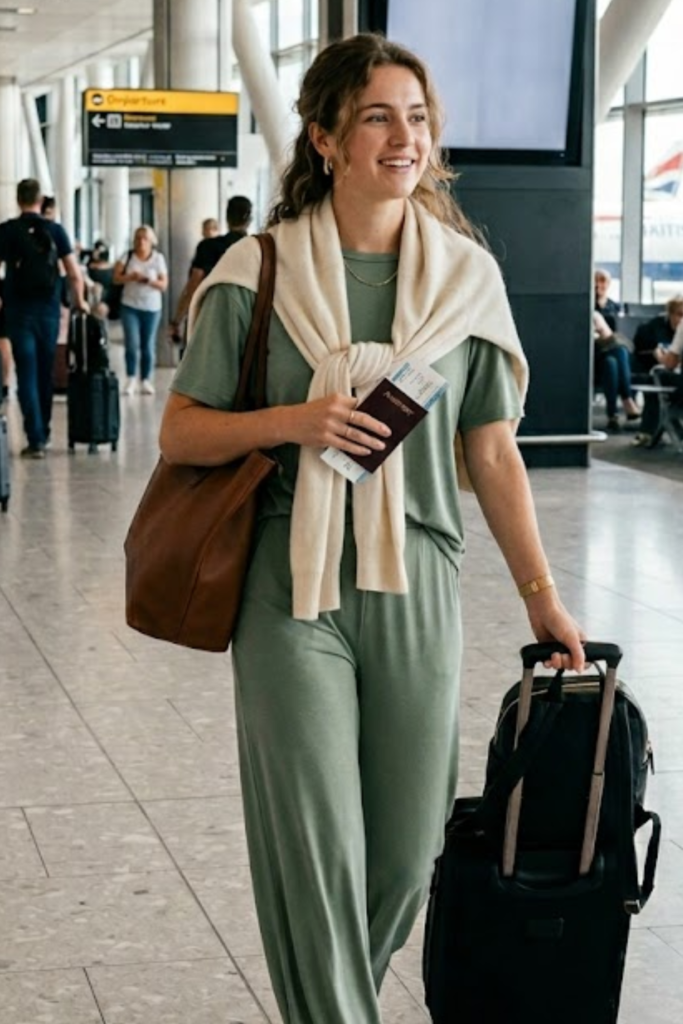 Long-Haul Summer Flight Modal Wide-Leg Set with a Cashmere Wrap