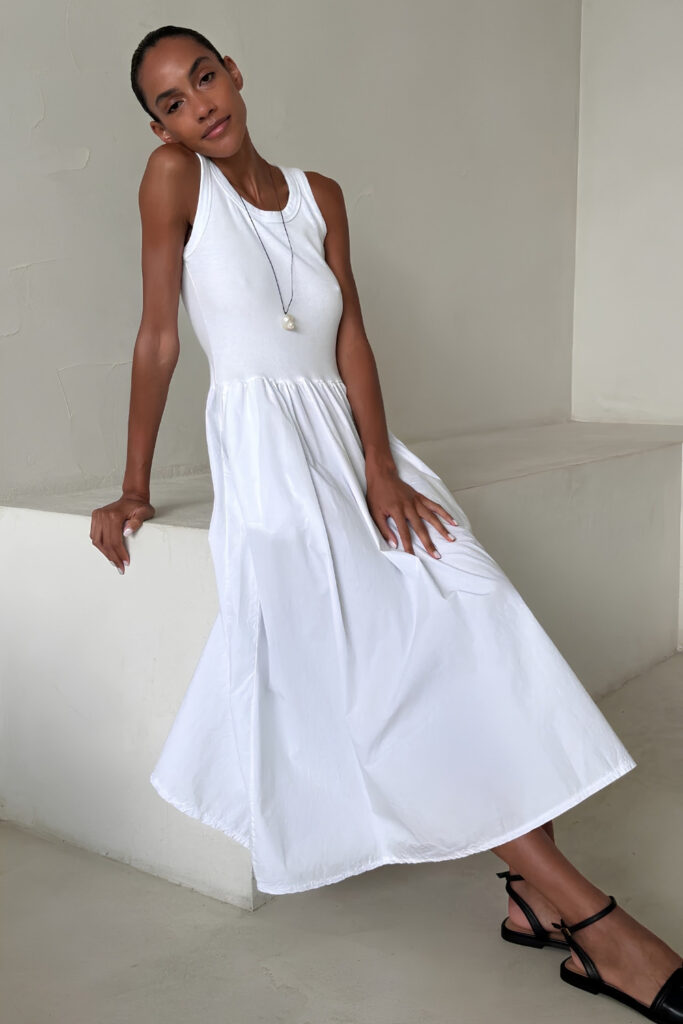 Minimalist White Summer Dress with Strappy Sandals