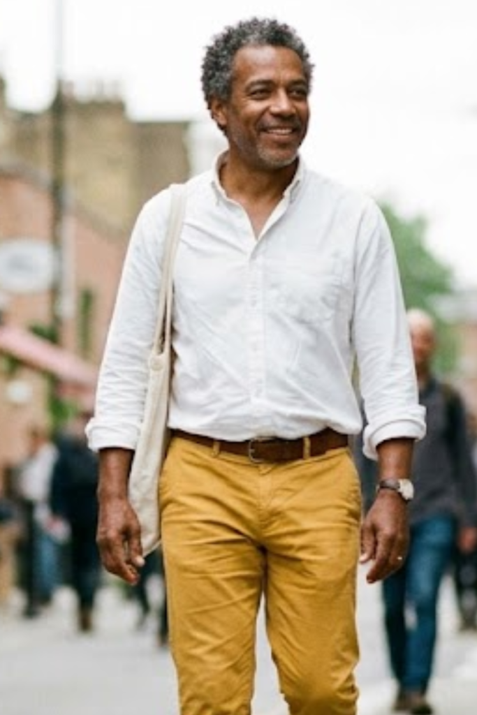 Mustard Chinos and Crisp White Shirt