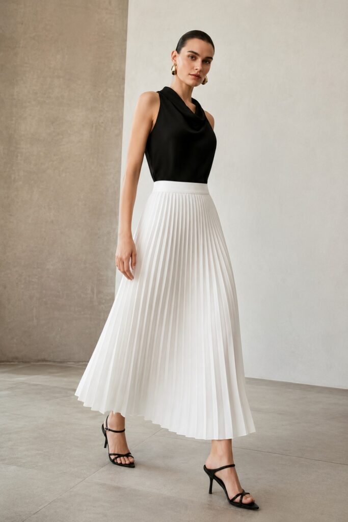 Pleated Maxi Skirt With Off-Shoulder Top