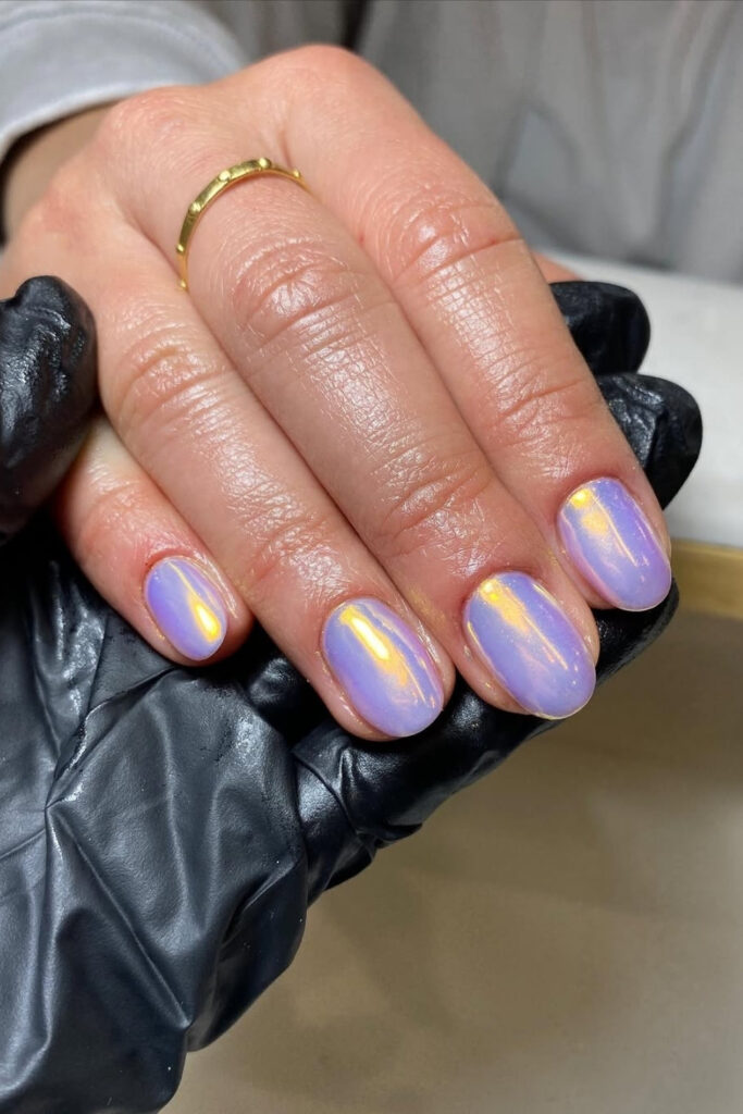 Purple chrome iridescent nails