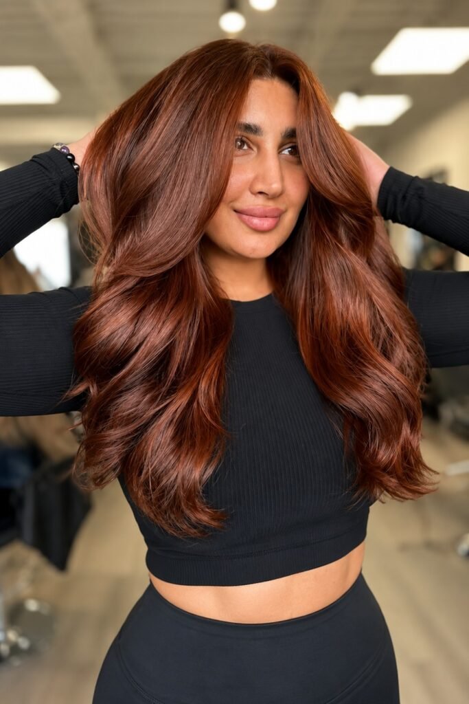 Rosy Copper on Long Layered Hair