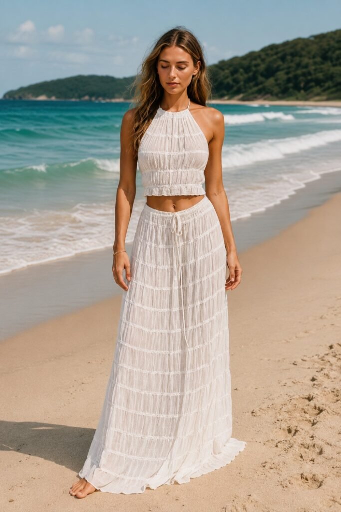 Seaside Maxi Skirt With Lace Blouse