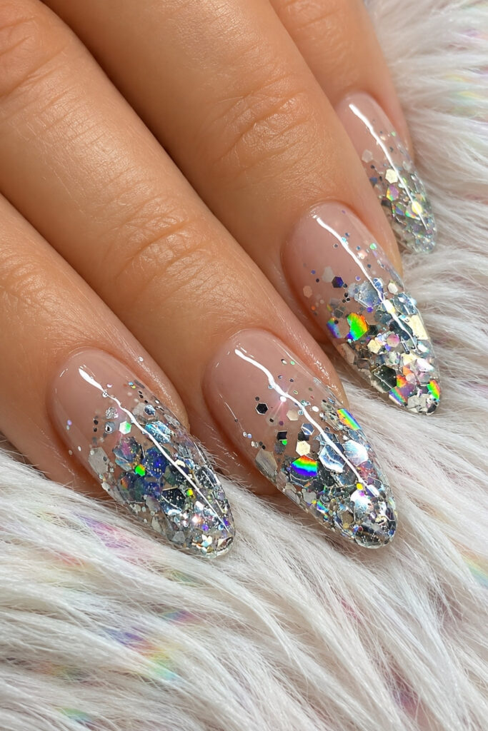 Silver glass iridescent nails