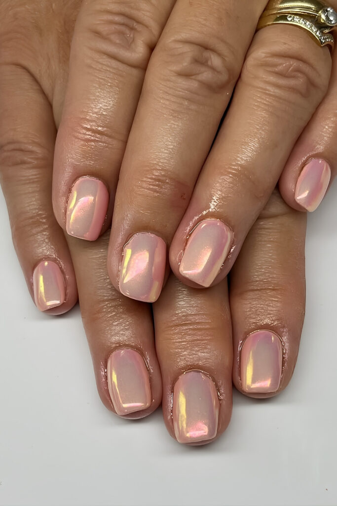 Simple chrome iridescent nails