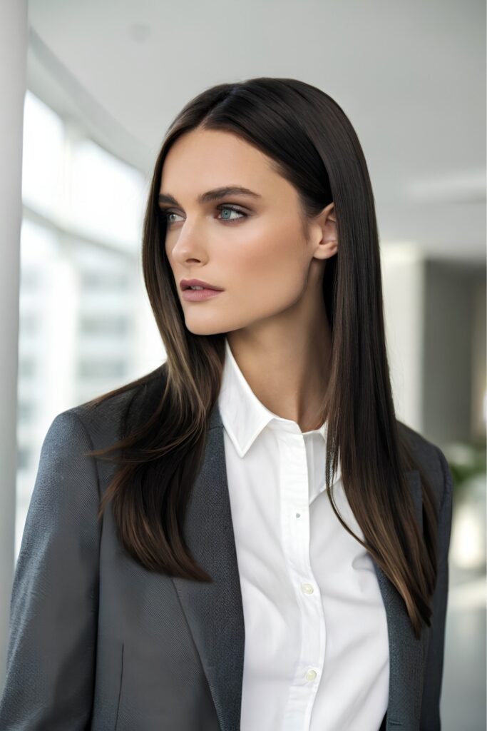 Sleek Straight Hair with Middle Part