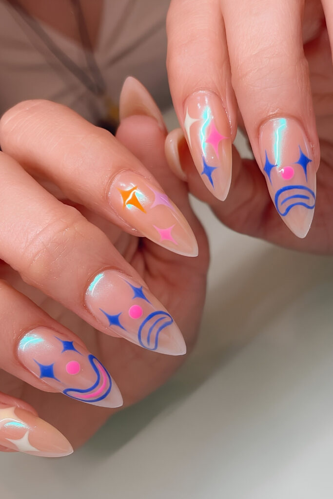 Stencil iridescent nail art